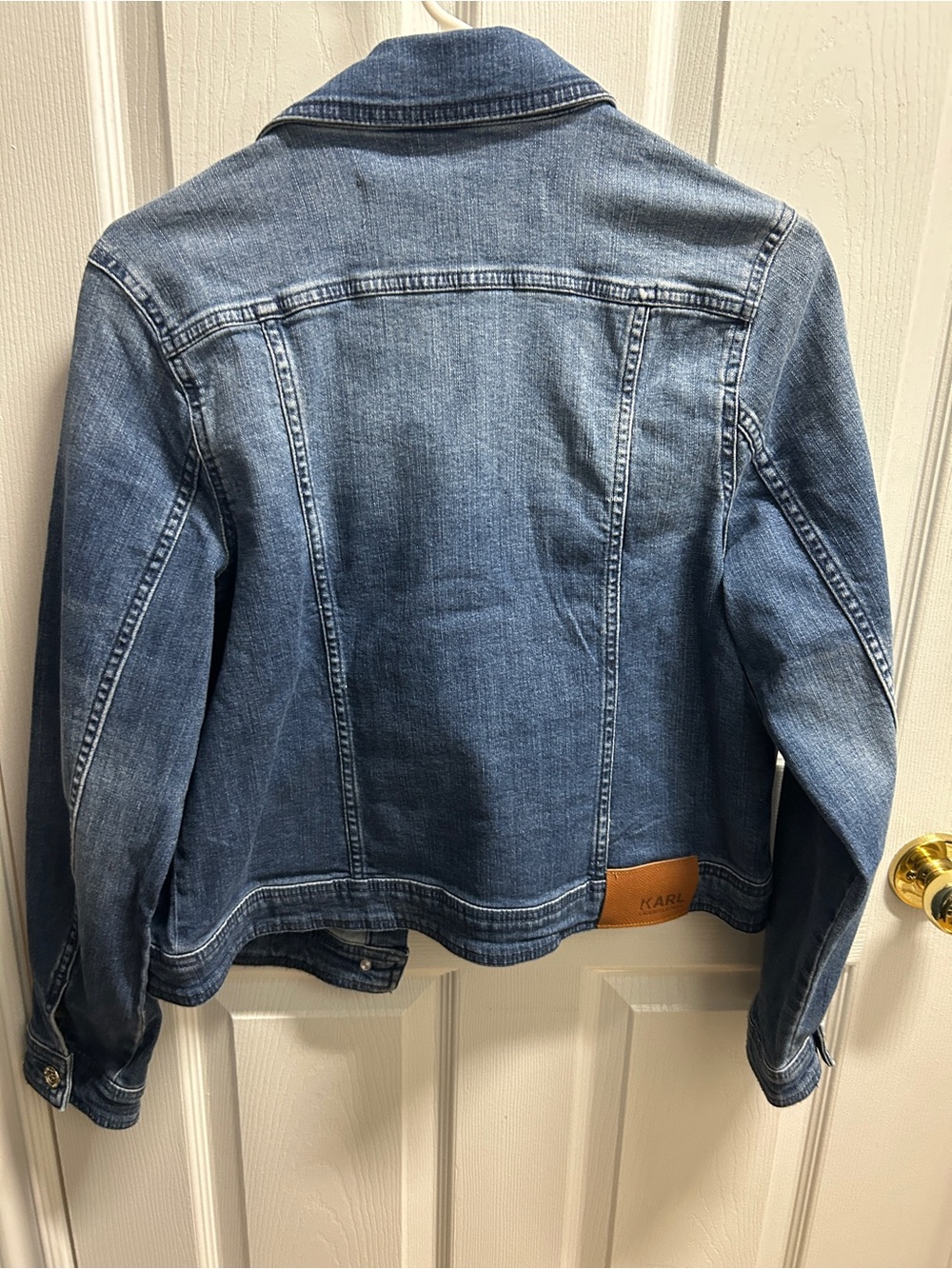 Karl Lagerfeld Blue Denim Jacket with Logo Patches- SZ SMALL - NWOT - Picture 8 of 10